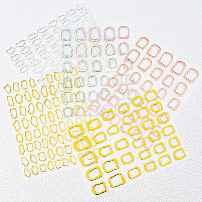 1Pc 3D Gold Hollow Irregular Geometric Nail Stickers Holo Metal Frame Gold/Silver Decals Square Self Adhesive Sliders Nail Deco