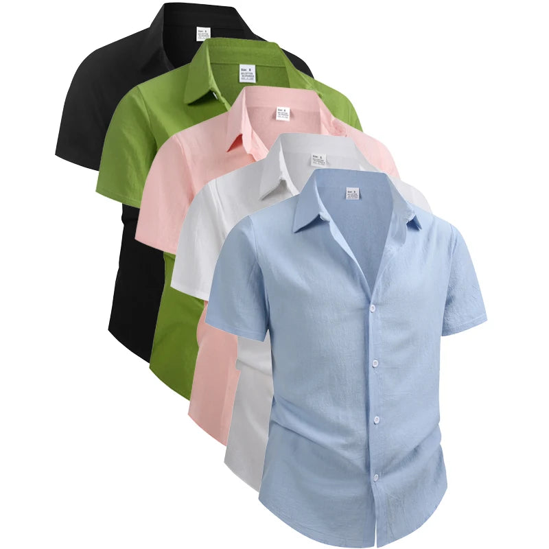 Men's Cotton Linen Shirt Summer Short Sleeve Male Tops 2026 Brand Clothing High Quality Shirts Casual Fashion Shirt For Men