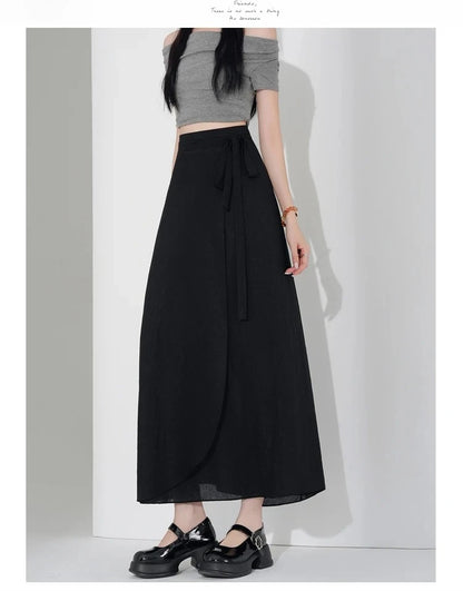 Chic Korea Clothes Summer Women Cute Sweet GIrls Solid Robe Holiday Date High Waist Retro Vintage Wrap One-Piece Lace-Up Skirts