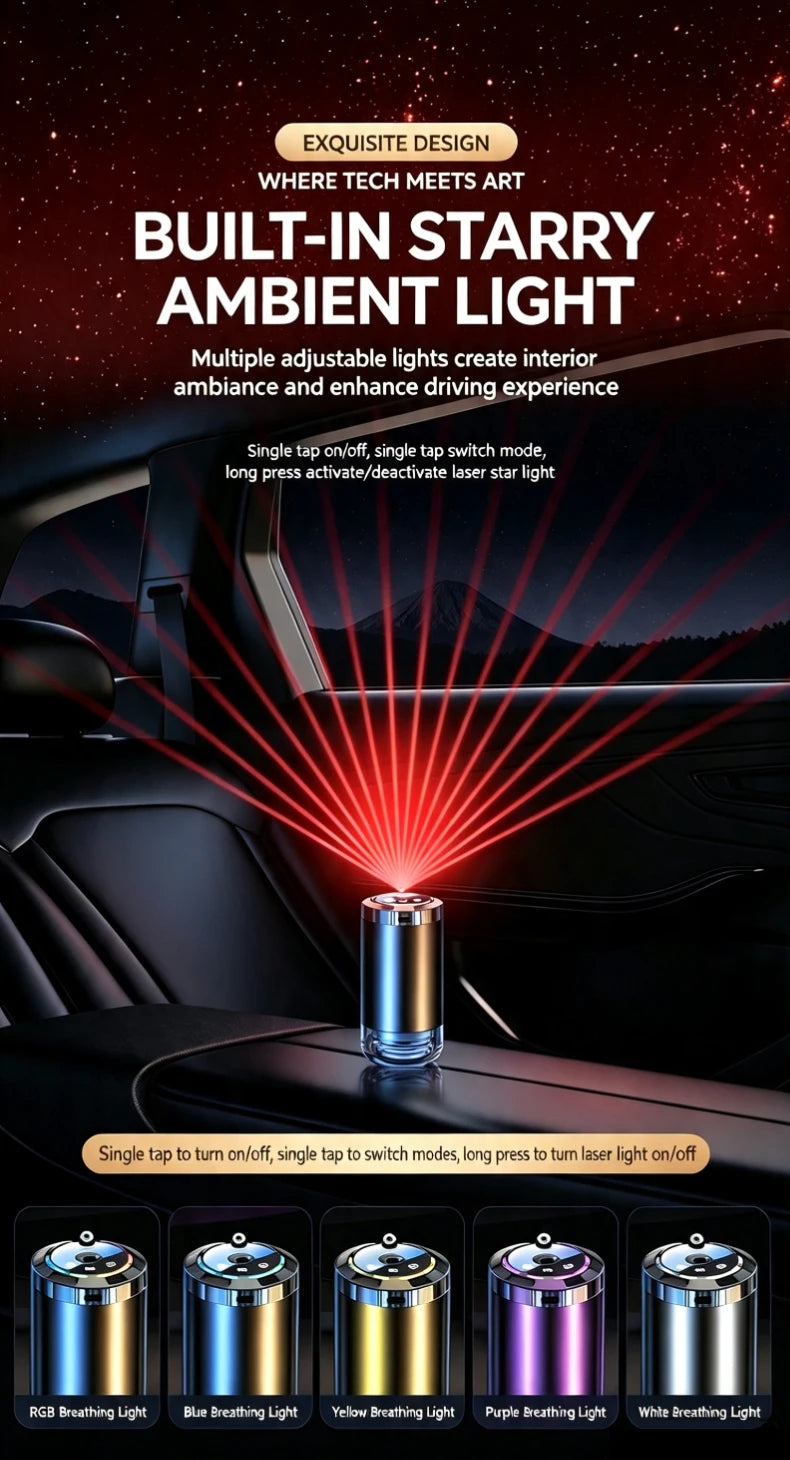 Car Air Freshener 5 Modes Car Diffuser Humidifier Smell Air Freshener Automatic Auto Scent Starry Sky Ceiling Ambient Light