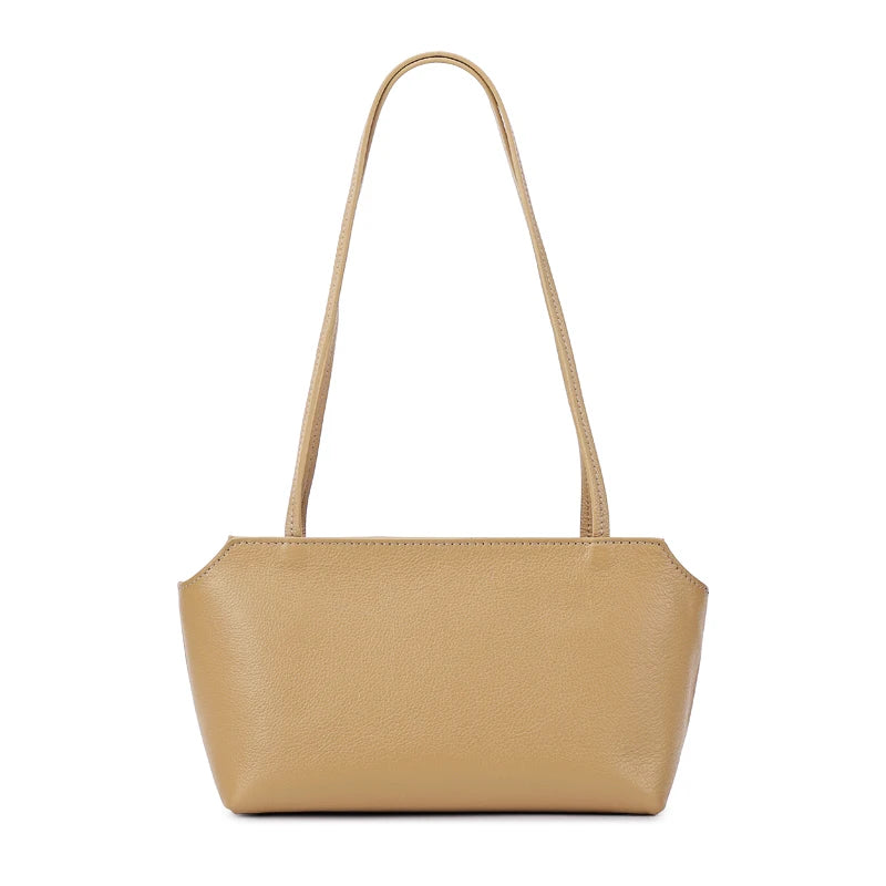 Luxury Women's Genuine Cowhide Leather Mini Shoulder Tote Bag Pebbled Leather Long Strap Underarm Handbag Minimalist Daily Purse