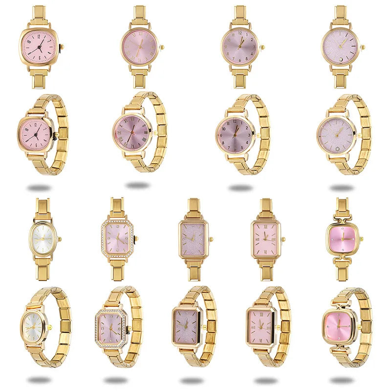 Fashion High Quality Men Women's Stainless Steel Square Round Shiny Zircon Watch Bracelet For Friend Birthday DIY Jewelry Gift