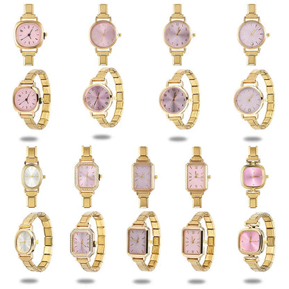 Fashion High Quality Men Women's Stainless Steel Square Round Shiny Zircon Watch Bracelet For Friend Birthday DIY Jewelry Gift