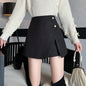 Autumn Winter Tweed Skirts Shorts Women Fashion Streetwear Cross Irregular Booty Shorts Pink Black Culottes Wide Leg Short Pants