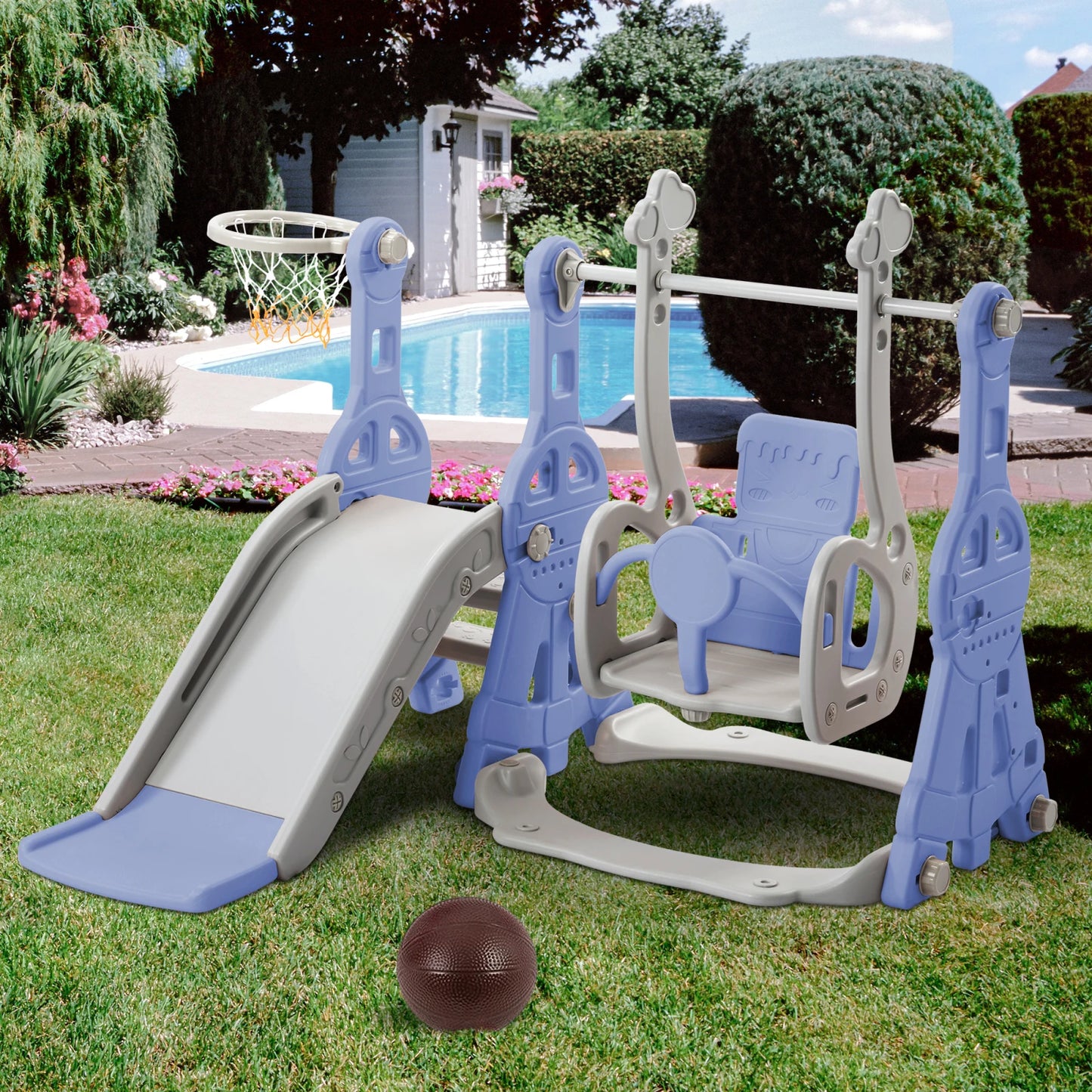 Rosahqnda 4-in-1 Children slide Indoor & Outdoor Outdoor Outdoor Playground for Toddlers Swing 1-6 Years