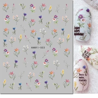 3d Nail Art Decals Elegant White RoyalBlue Roses Flowers Adhesive Sliders Nail Stickers Decoration For Nail Manicure