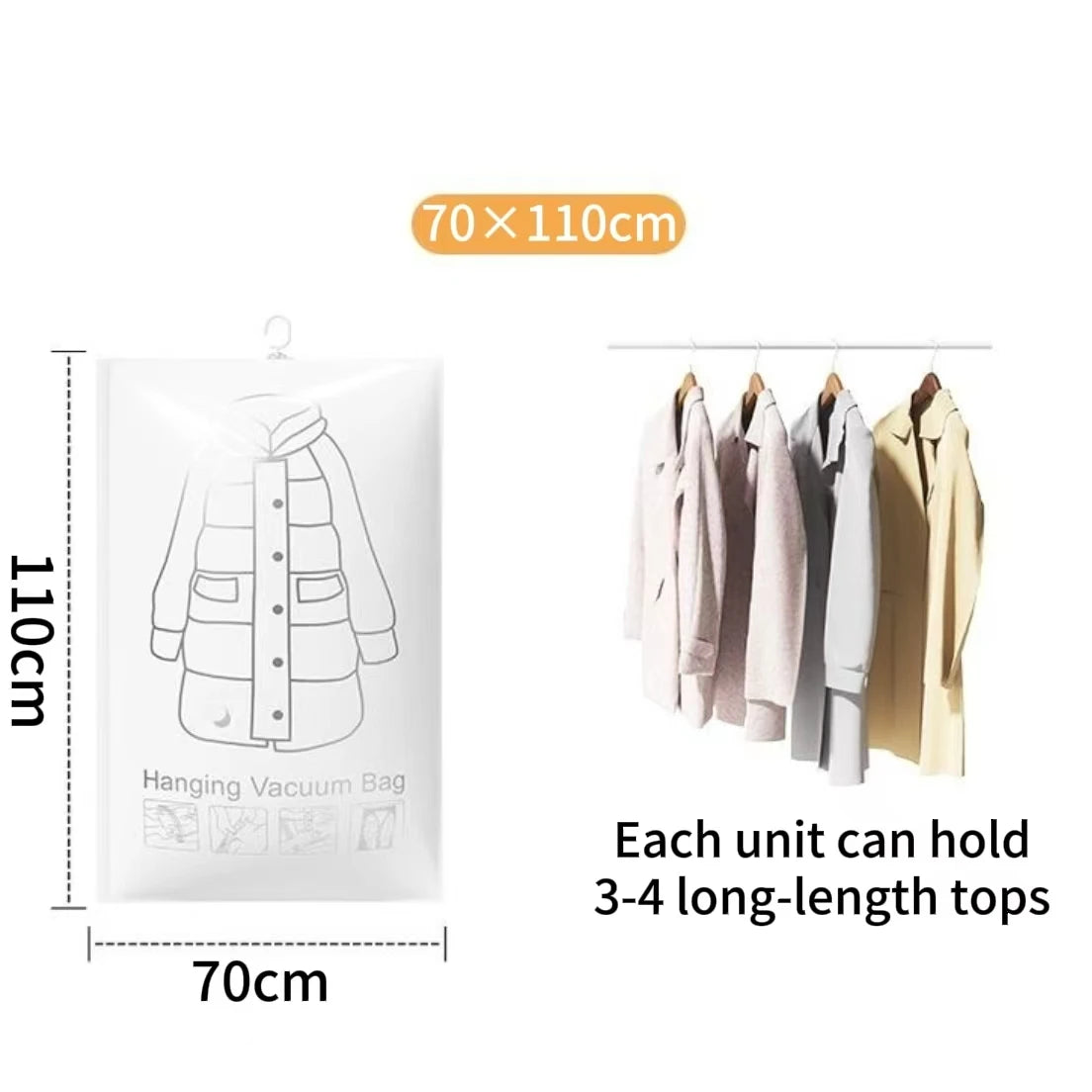Hanging Vacuum Storage Bags Space Saver Bags Vacuum Seal Storage Bag for Suits Dress Coats Jackets Closet Organizer and Storage