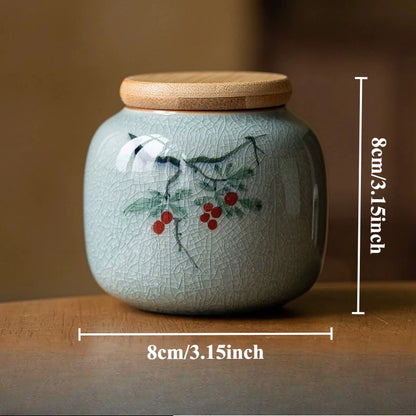 1pc Ceramics Hand Drawn Plum Blossom Urn for Ashes Pet Corpse Cremation Coffin Chinese Style Mini Urn with Lid for Ashes
