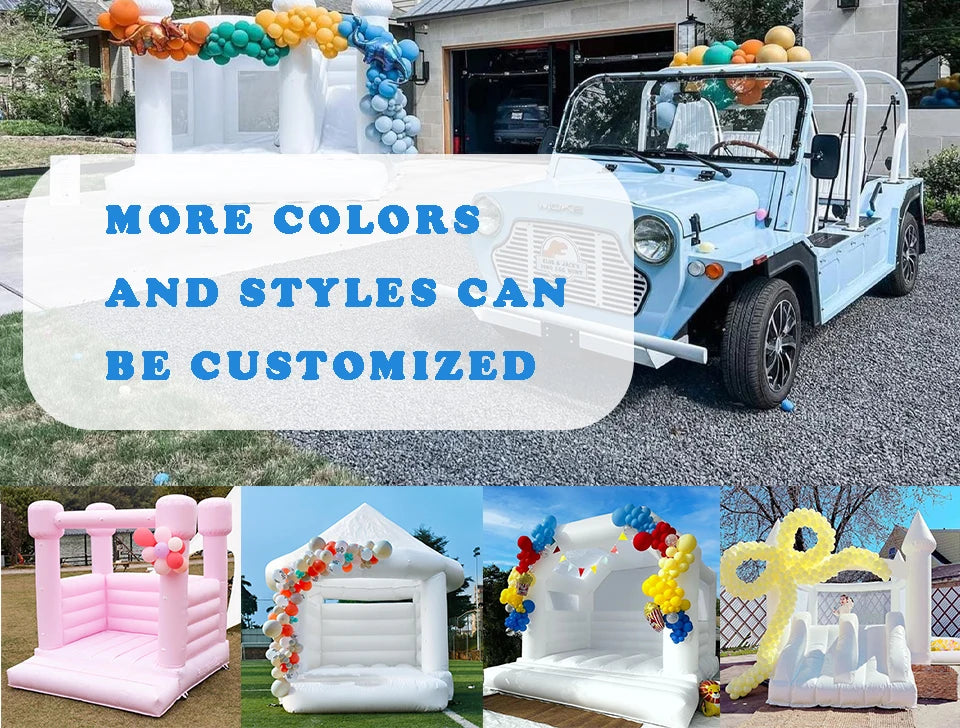 Inflatable White Bounce House Castle with Hair Dryer, Castle Commercial Grade Wedding Bouncer for Kids 3-15 Years Old