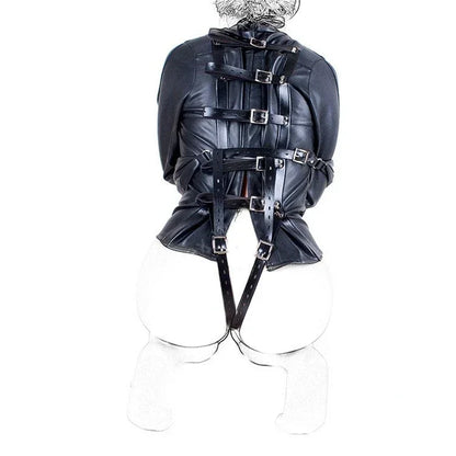 Leather SM Lingerie Straitjacket with Crotch Strap,Games Bondage Straight Jacket Harness,Slave Role Gimp Costumes BDSM Sextoys
