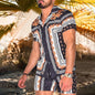 2024 Summer Men's Fashion Leopard Print Short Sleeve Shirt And Shorts Set Beach Style T Shirt Breathable Shorts Two Piece Set