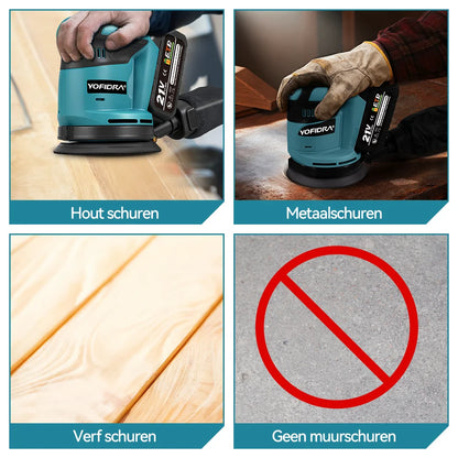 YOFIDRA Electric Orbital Sander 125MM Cordless Grinding Sanding Polishing Machine Woodworking Power Tool For Makita Battery Pin