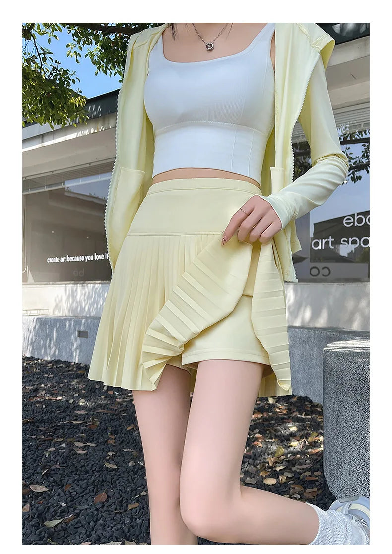 Korean Style Women Pleated A-line Skirts With Pants Mini Skirts Elastic Waist Casual High quality Summer A-line Skirts
