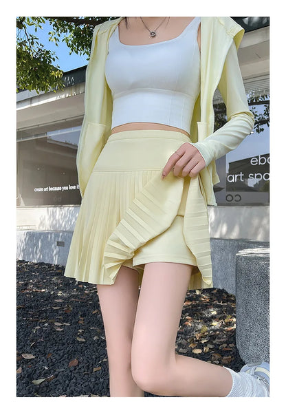 Korean Style Women Pleated A-line Skirts With Pants Mini Skirts Elastic Waist Casual High quality Summer A-line Skirts