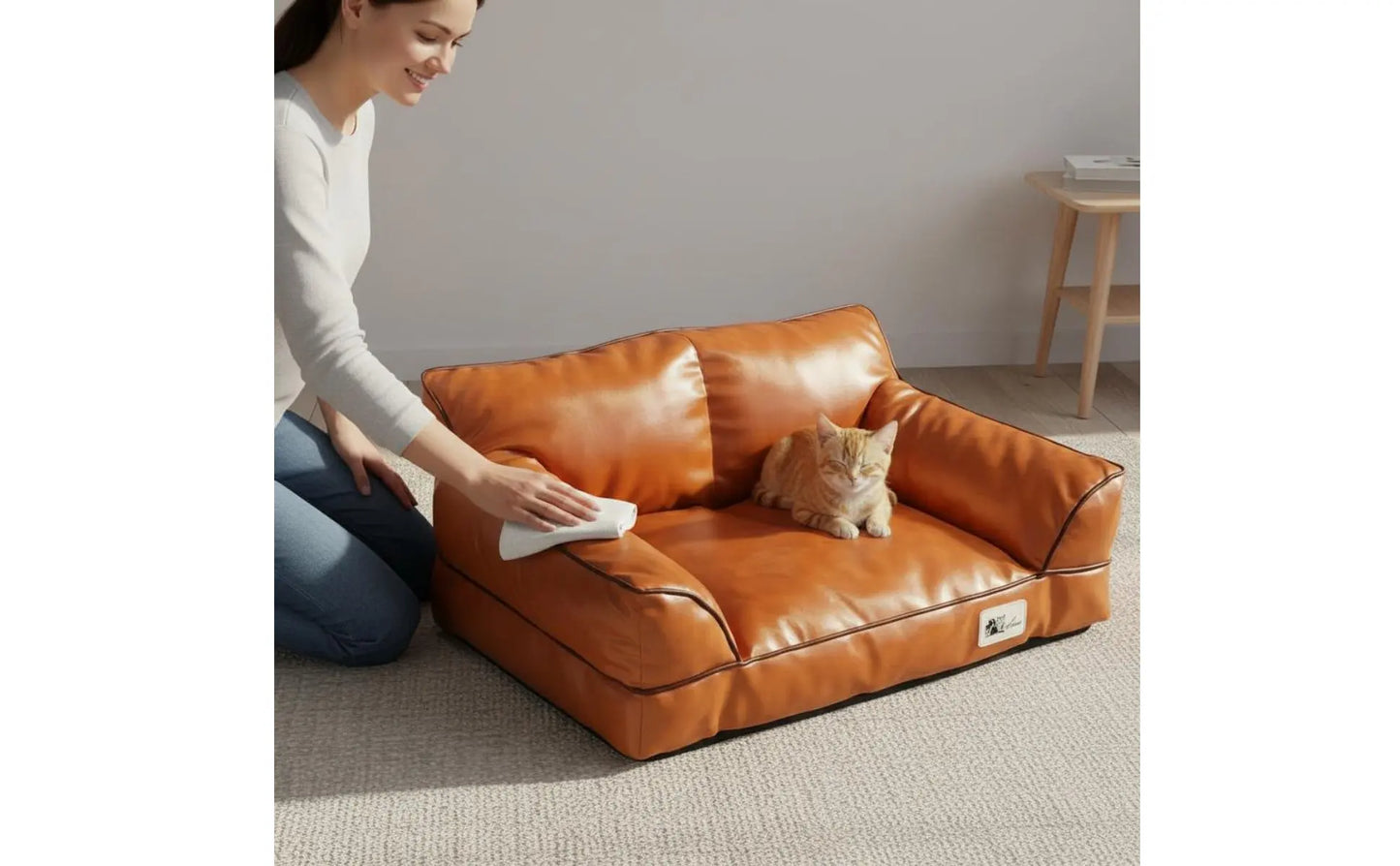 Leather Pet Sofa Bed Removable and Cleanable Cat Sofa for Small Dogs