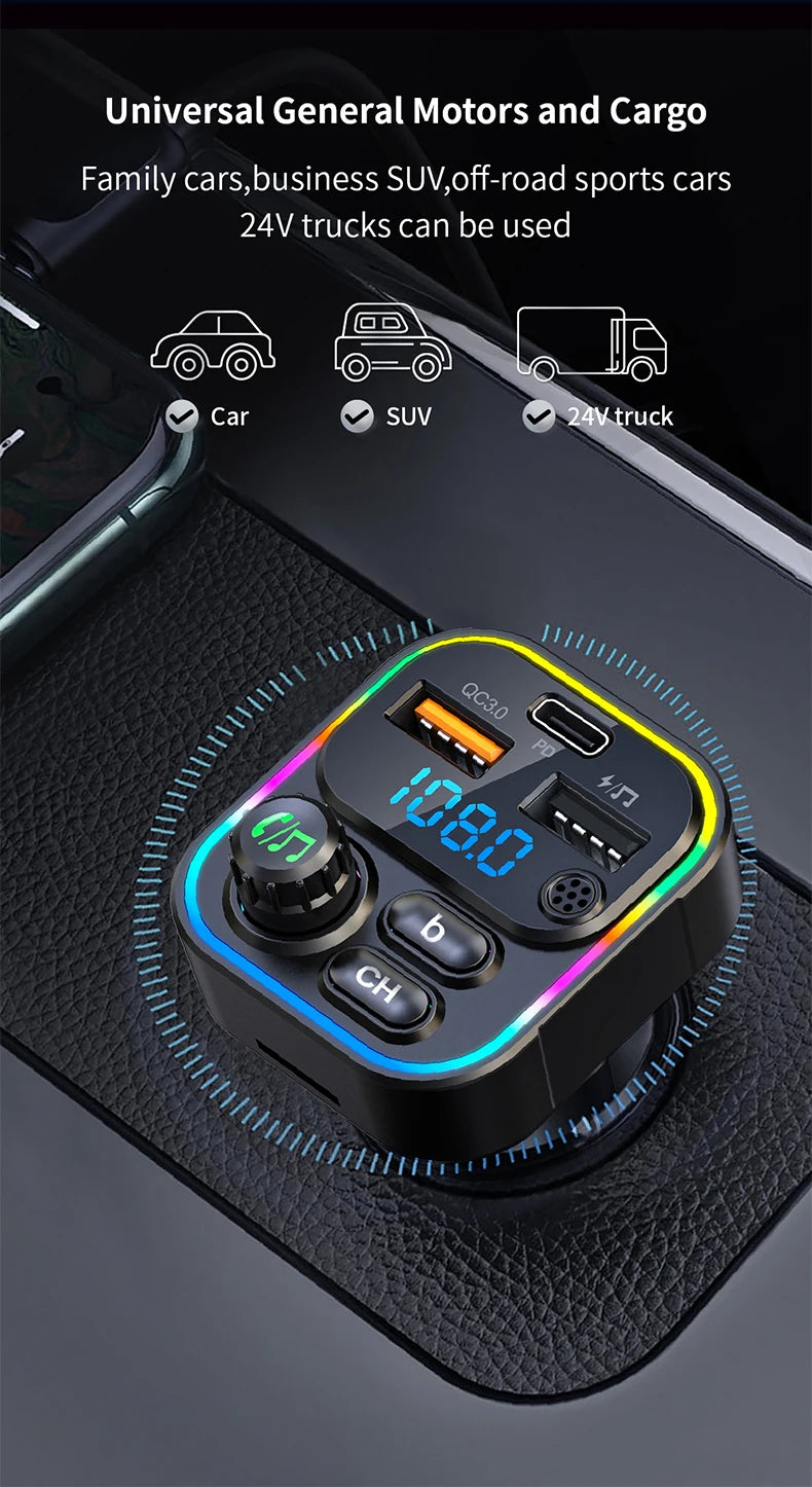 FM Transmitter Bluetooth 5.3 Handsfree Car AUX Radio Modulator MP3 Player with PD20W QC3.0 Fast Charge Adapter Car Accessories