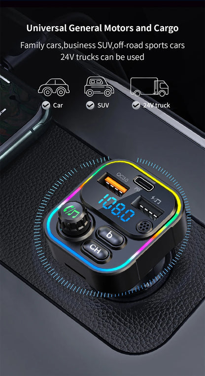 FM Transmitter Bluetooth 5.3 Handsfree Car AUX Radio Modulator MP3 Player with PD20W QC3.0 Fast Charge Adapter Car Accessories