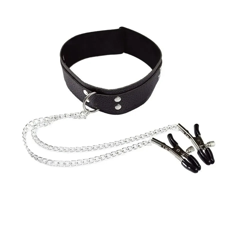 Leather Slave Choker Collar Necklace BDSM Bondage Cosplay Fetish Flirting Erotic Accessory Toy For Adult Couple Intimate Game