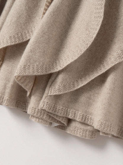 French 100% Pure Cashmere Skirt Ruffle Irregular A-line Soild Midi Sirt Autumn Winter Women Elegant Pleated  Knit Dress Fashion