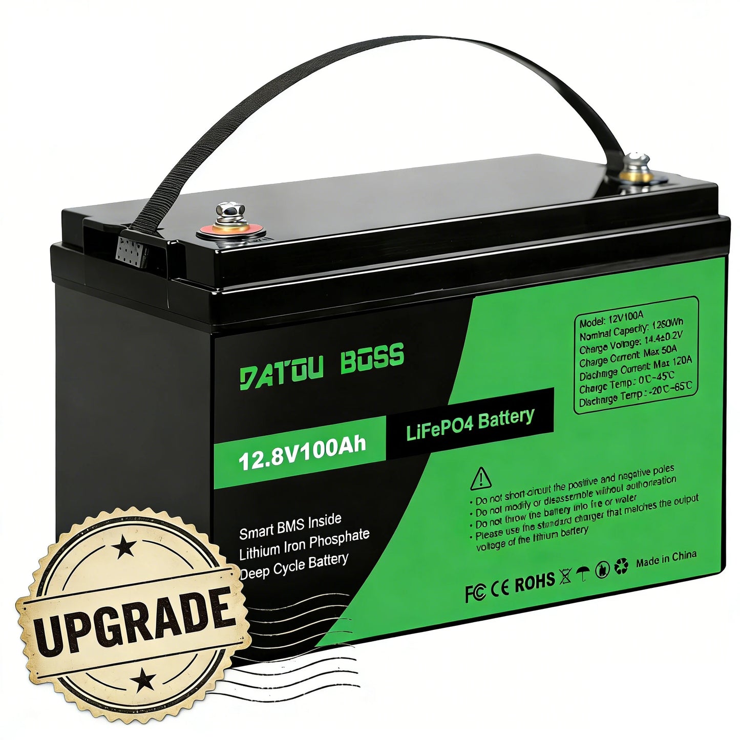 DATOUBOSS 12V100Ah Deep Cycle Lithium Iron Phosphate Battery Built-in Intelligent BMS For RV Golf Cart Boat Solar System NO TAX