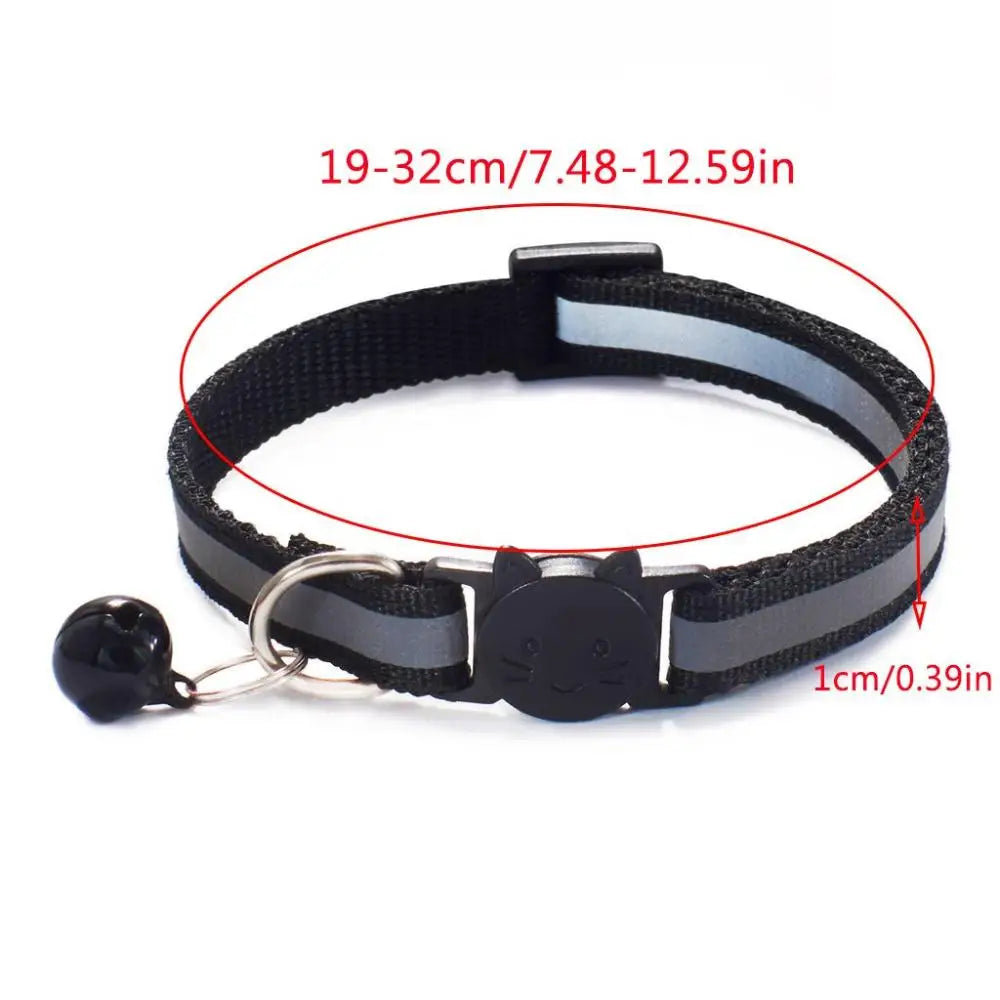 Cute Fashion Adjustable Size Cat Head Pattern Reflective with Bells Cat Collar Pet Accessories Kitten Decor Cat Neck Strap