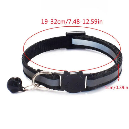 Cute Fashion Adjustable Size Cat Head Pattern Reflective with Bells Cat Collar Pet Accessories Kitten Decor Cat Neck Strap
