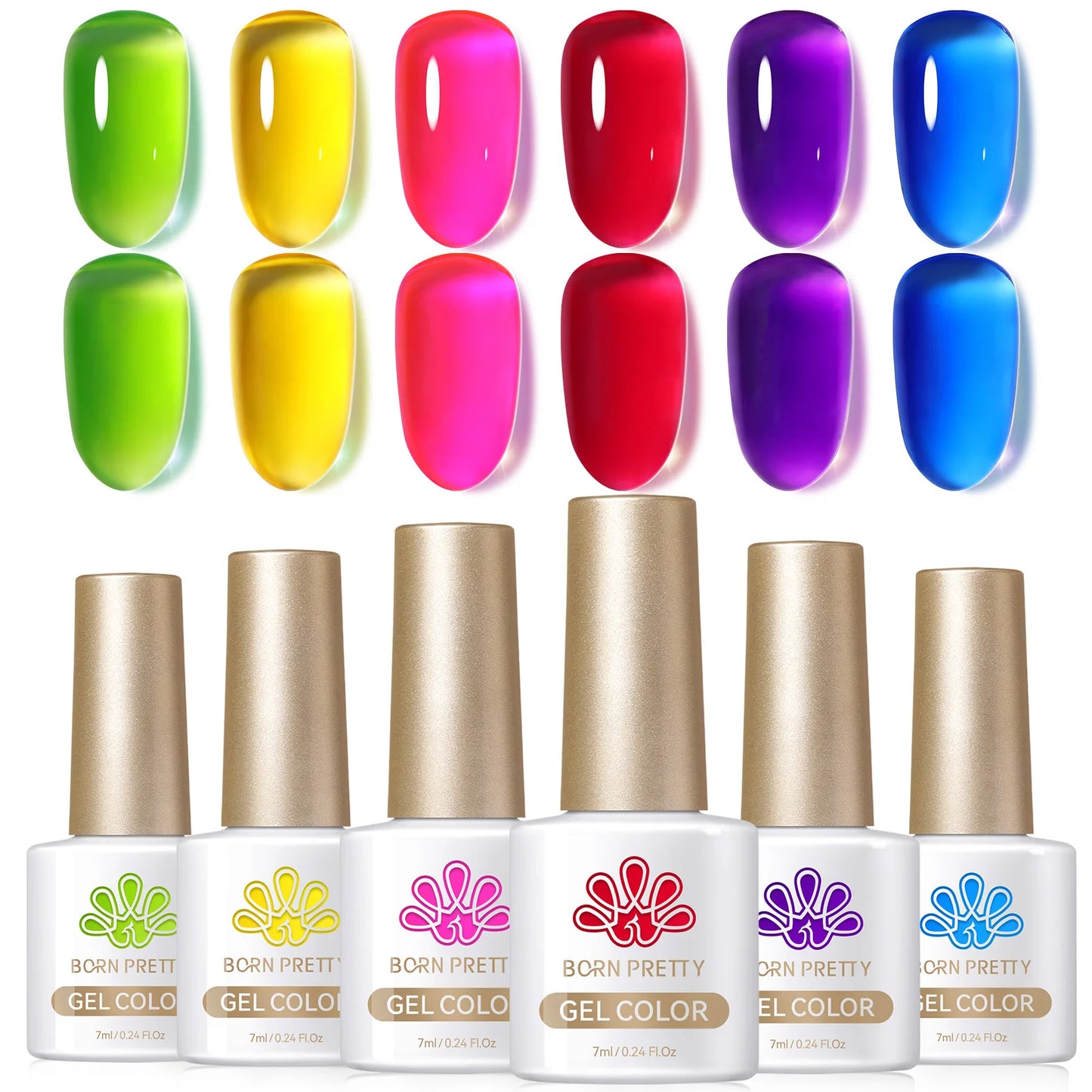 BORN PRETTY 7ml 6Pcs/Set Neon Garden Ice Jelly Gel Nail Polish Set Light Pink Blue Green Soak Off Translucent Nail Gel Kit