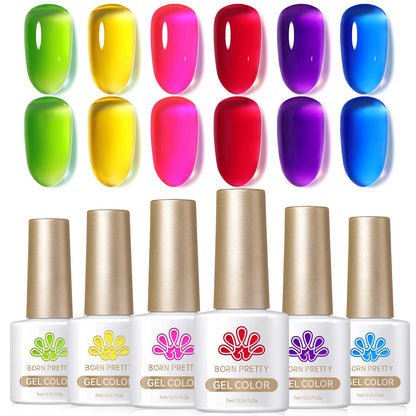 BORN PRETTY 7ml 6Pcs/Set Neon Garden Ice Jelly Gel Nail Polish Set Light Pink Blue Green Soak Off Translucent Nail Gel Kit