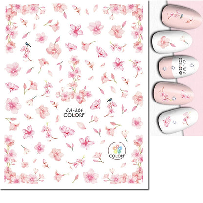 3d Nail Art Decals Watercolor Florals Purple Green Pink Flowers Leafs Fruit Adhesive Sliders Nail Stickers For Manicure