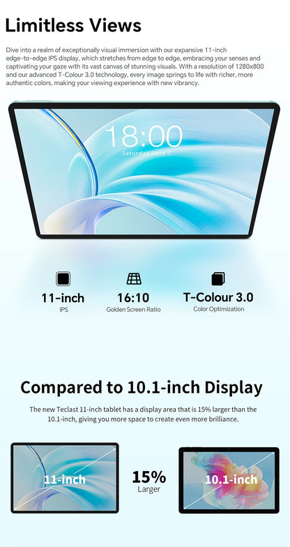 Teclast Tablet P50 Case Android 15 11" T606 8-Core Max 12GB RAM 128GB ROM P50 Case/Keyboard/Mouse/Stylus/Headphone/Stand