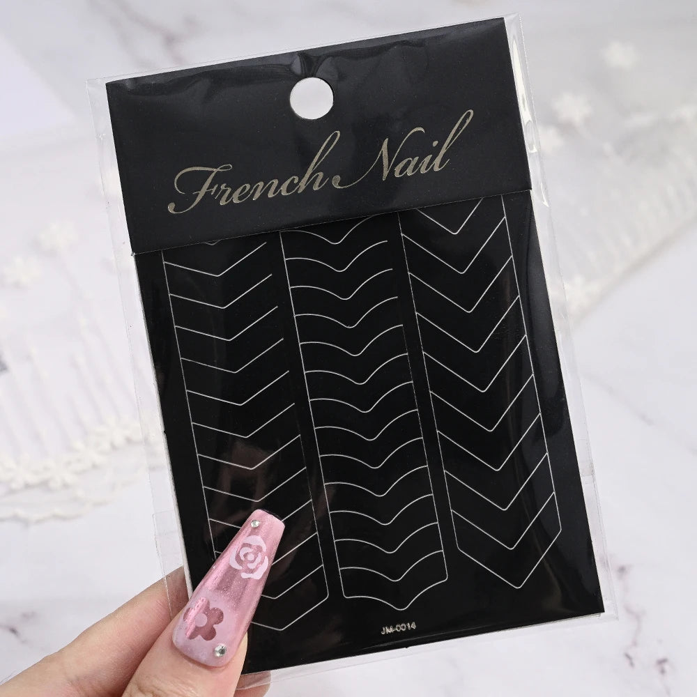1pcs Curved French Lines Nail Art Stencils Stickers V-shaped Pattern Classic French Nail Decals Drawing Line Aid Nail Sticker To