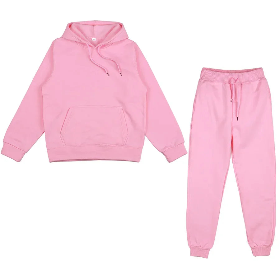 Men's Autumn and Winter New Solid Color Hoodie+pants Two-piece Set Fashionable Casual Sports Set Size S-3XL