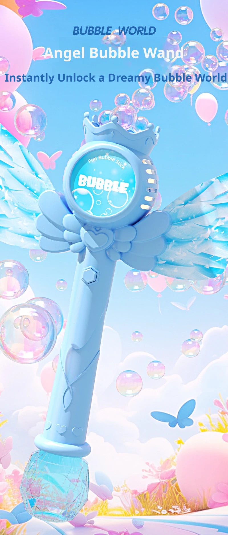 2026 New Electric Angel Automatic Bubble Handheld Bubble Stick Emit Light and Sound Bubble Gun for Party Summer Outdoors Toy