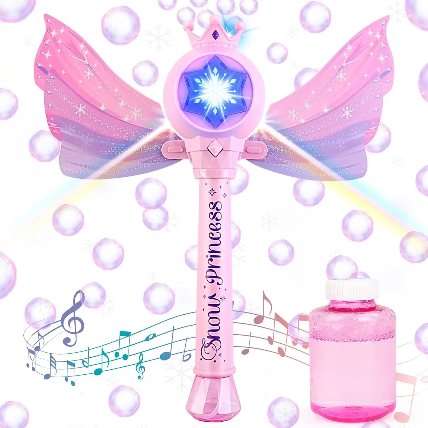 Children's Bubble Machine, Glowing Princess Bubble Stick, with Music and Detachable Wings, Outdoor Indoor Garden Party Toy