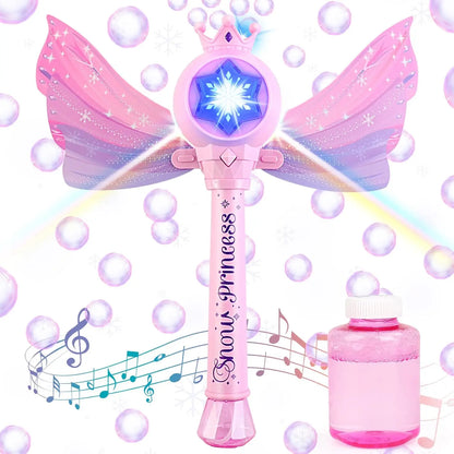 Children's Bubble Machine, Glowing Princess Bubble Stick, with Music and Detachable Wings, Outdoor Indoor Garden Party Toy
