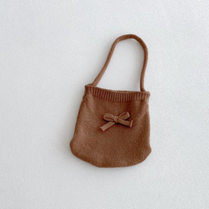 A stylish bow round-neck top, flared pants and cute bag set for baby girls in autumn and winter 2025