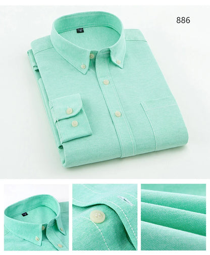 New in shirt long-sleeve shirts for men slim fit formal plian shirt single pocket office clothes soft plaid cotton designer tops