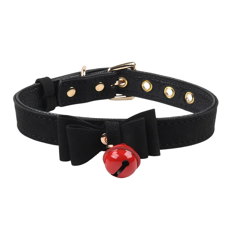 6 Colors Sexy PU Leather Bowknot Necklace Collar With Bell Bdsm Cosplay Slave For Women Bondage Gothic Choker Exotic Accessories