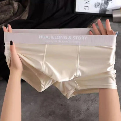 1/3Pcs Breathable Thin Satin Silk Boxer Briefs Seamless Mid Waist Ice Silk Boxers Underpants Smooth Underwear for Men Daily