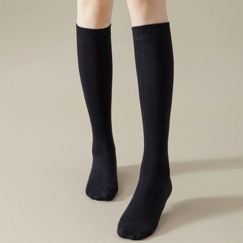 Women Long Socks Ladies Fashion Below Knee High JK Socks Solid Colors Cotton Black Gray White Socks Japanese Trendy Korean Style