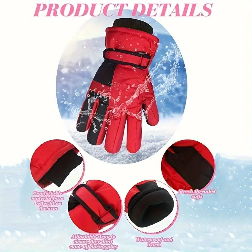 Winter Snow Gloves for Boys Girls Ages 10-14, Warm Knit Windproof for Skiing Cycling Fishing, Machine Washable