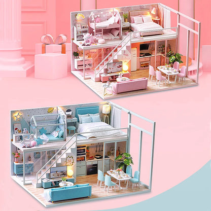 Doll House Kit 3D Wooden Mini DollHouse Assembly Building with Furniture Kit Toy For Birthday Gift 3D Puzzle Handmade Home Decor