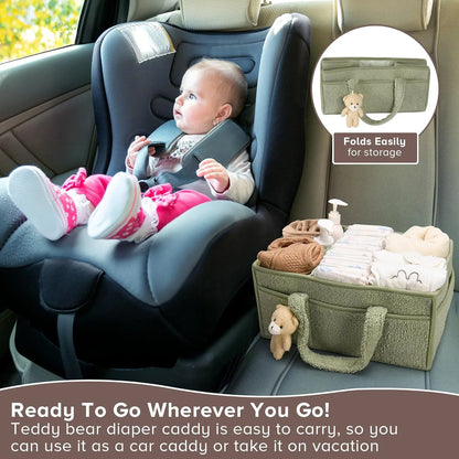 PANGDUBE Plush Diaper Stackers & Caddies Diaper Bag with Teddy Bear Caddy Organizer Nursery Baby Diaper Organizer Baby Nappy Bag