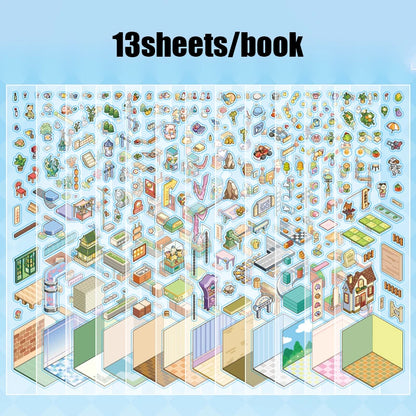 Mr. Paper 13pcs Palm PET 2.0 Sticker Book, Mini Diorama Journal Supplies, 3D Scene Collage, Portable Creative Stationery Sticker