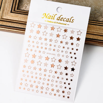 Black White Star 3D Nail Art Sticker Y2K Pentagram Self-Adhesive Decals Laser Shiny Glitters Starlight Manicure Ornaments Slider
