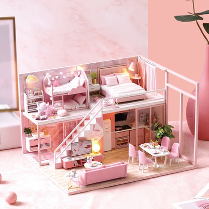 Doll House Kit 3D Wooden Mini DollHouse Assembly Building with Furniture Kit Toy For Birthday Gift 3D Puzzle Handmade Home Decor