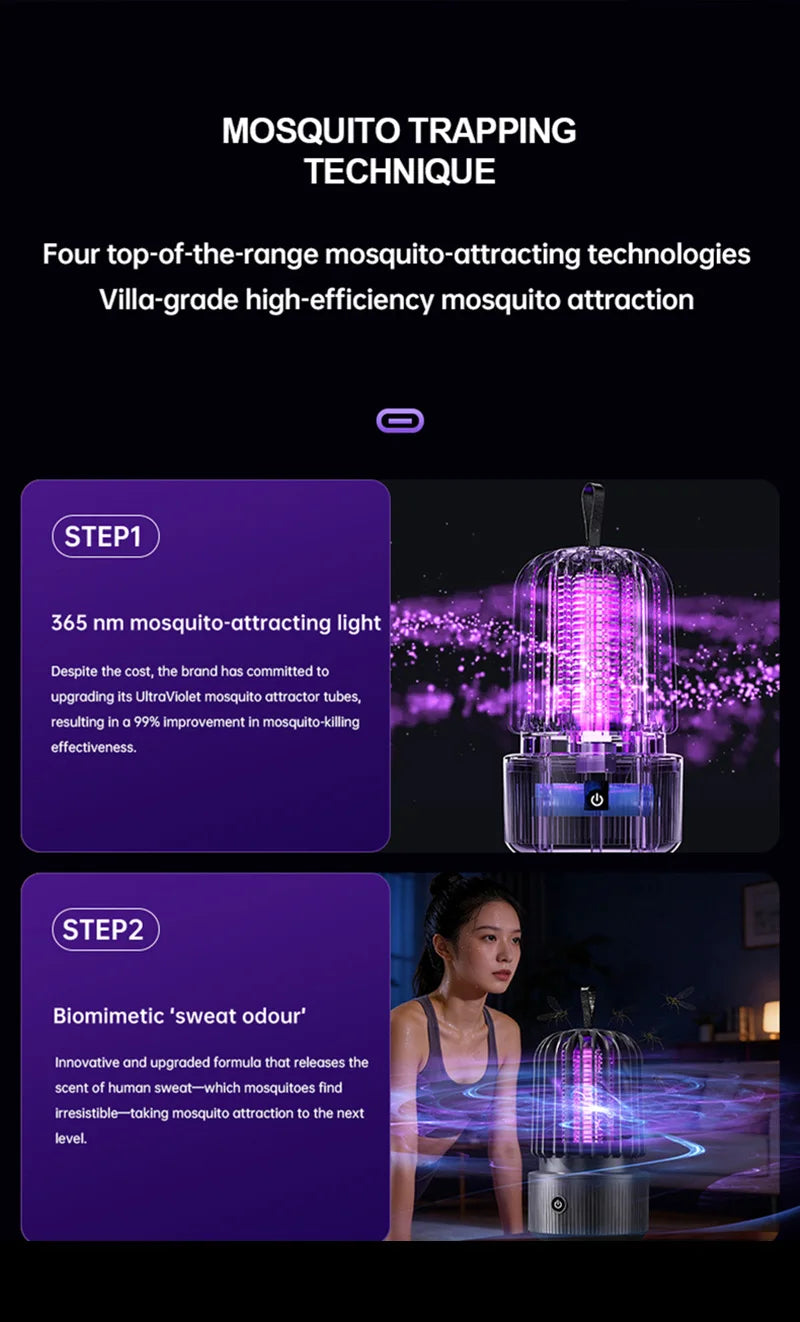 Lenovo Mosquito Killer Lamp Blue UV Light Attract Electric Shock 2-in-1 Bug Zapper 1200mAh Rechargeable For Patio Travel New