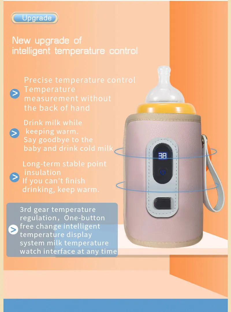 Portable Baby Bottle Insulation Sleeve, Baby Milk Insulation Device with LCD Screen, USB Insulation Bottle for Car Travel, Porta