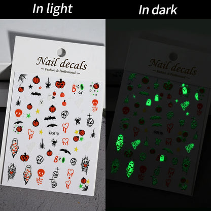 1sheet 5D Halloween Nail Stickers Pink/Green/Black Cartoon Pattern Nail Art Slider DIY For Sweet Cool Girl Cute Nail Decoration