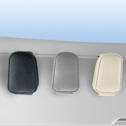JFBONIN Leather Magnetic Sunglasses Holder Car Sunshade Accessory with Ticket Clip Functional Sunshades Car Accessory